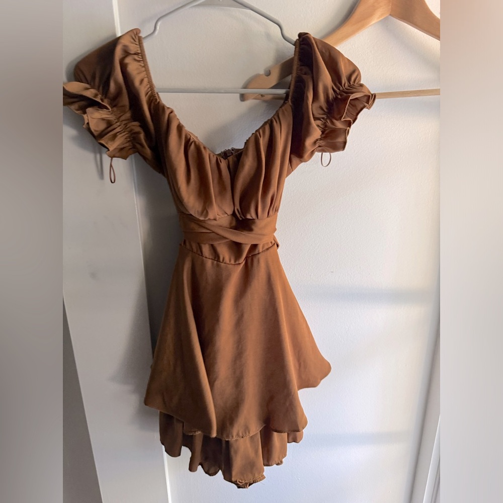 Off Shoulder Brown Sweetheart Dress: Boutique